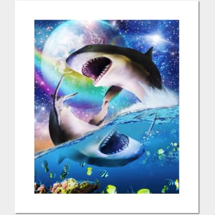 Yin-Yang Sharks, Rainbow Space Shark Posters and Art